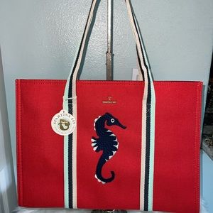 Spartina red tote bag with embroidered sea horse new with tags